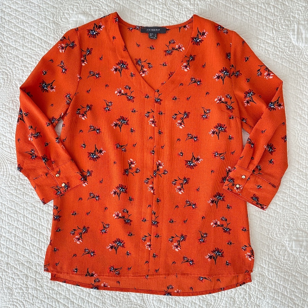 Primark Women's V-Neck Floral Blouse Shirt Top Size 2